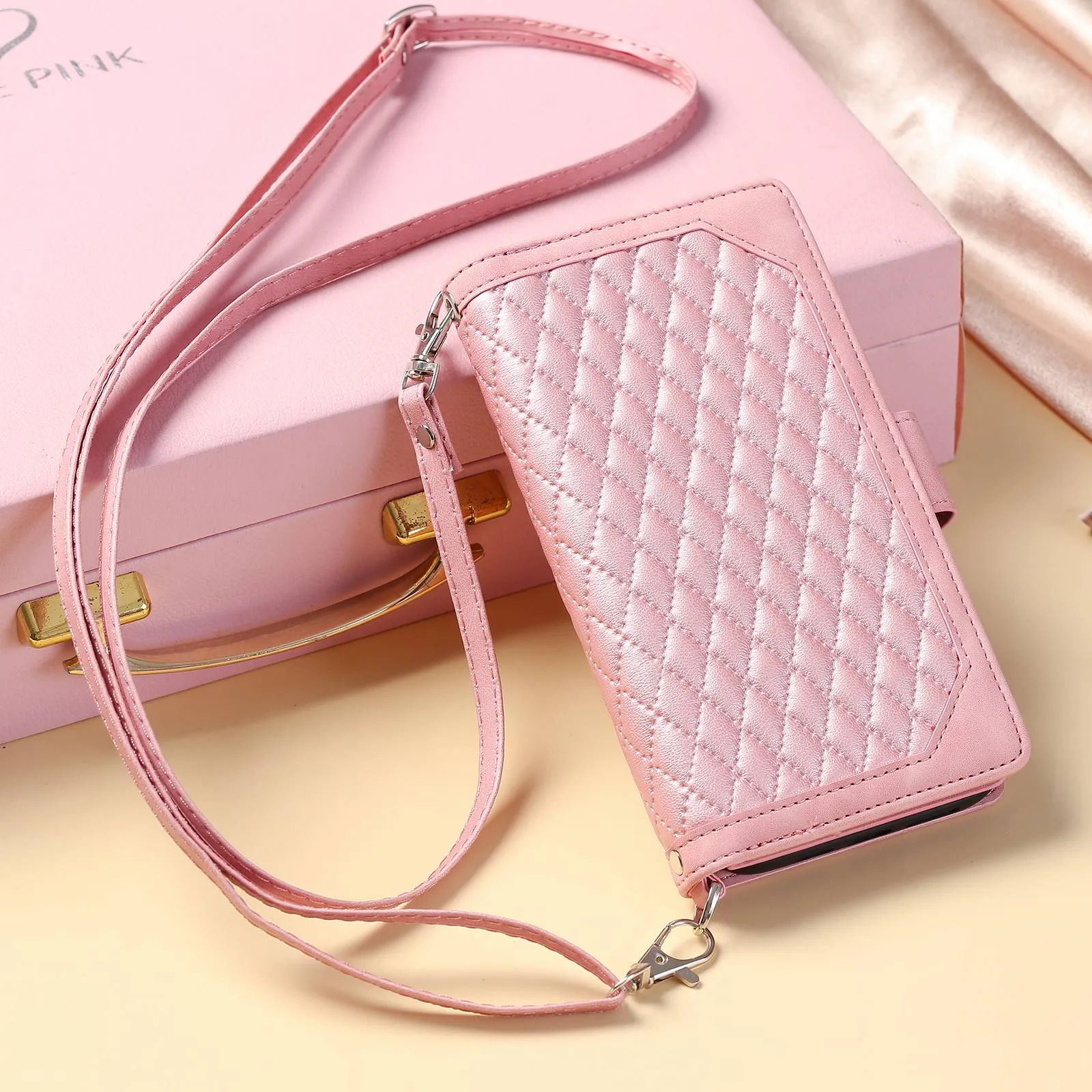 005 Style Drop-proof Phone Wallet Case for Samsung Galaxy A73 5G, Rhombus Texture Zipper Pocket PU Leather Scratch-resistant Mobile Phone Cover Stand with Strap Card Holder