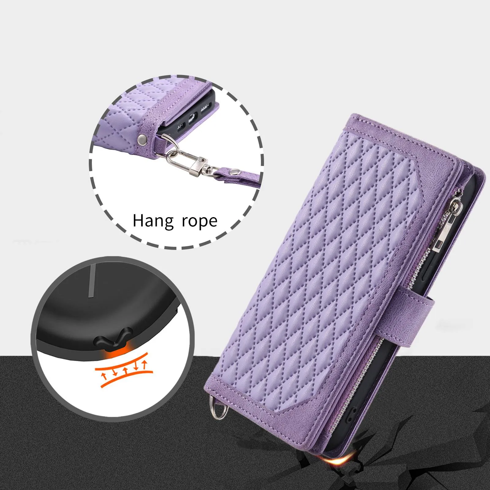 005 Style Drop-proof Phone Wallet Case for Samsung Galaxy A73 5G, Rhombus Texture Zipper Pocket PU Leather Scratch-resistant Mobile Phone Cover Stand with Strap Card Holder