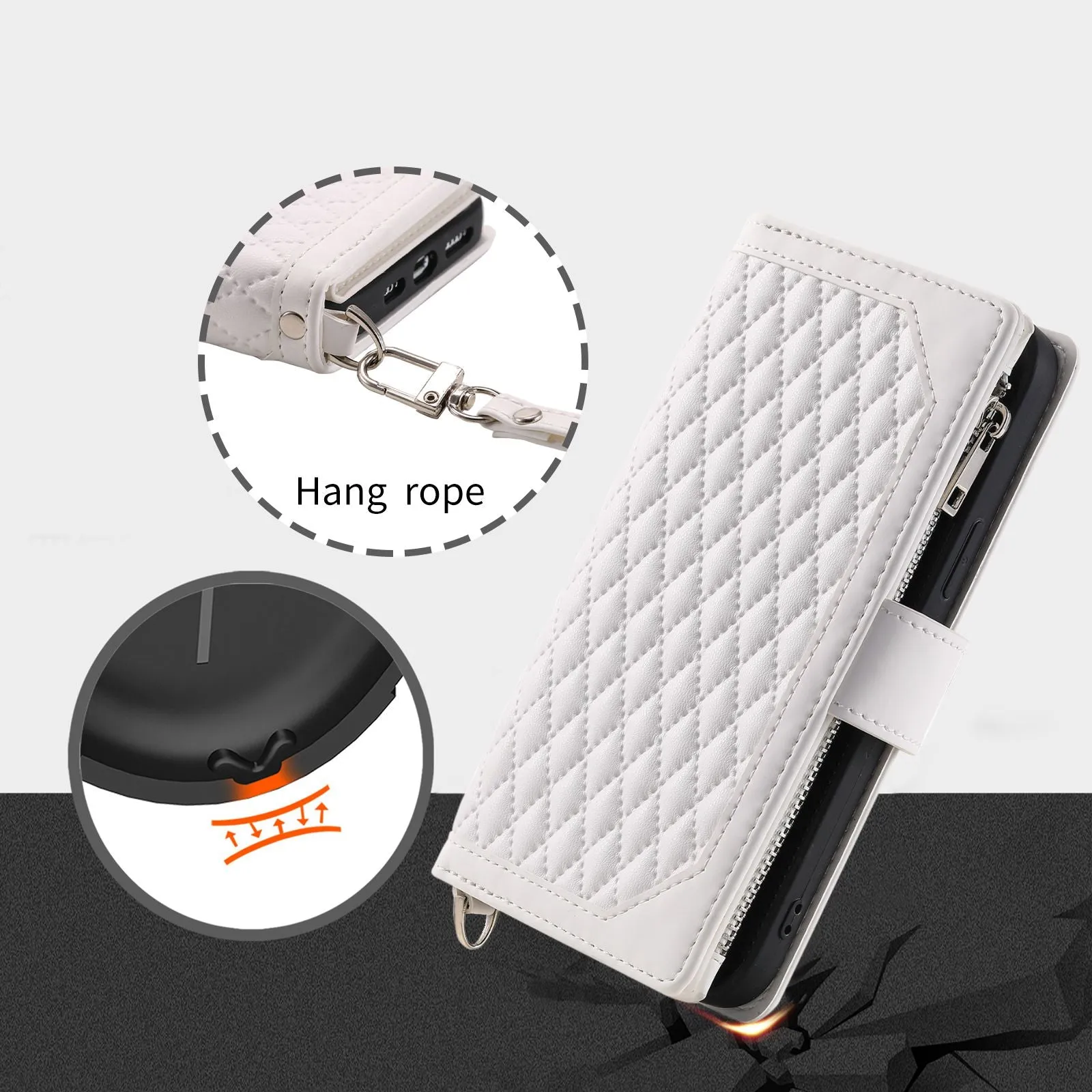 005 Style Drop-proof Phone Wallet Case for Samsung Galaxy A73 5G, Rhombus Texture Zipper Pocket PU Leather Scratch-resistant Mobile Phone Cover Stand with Strap Card Holder