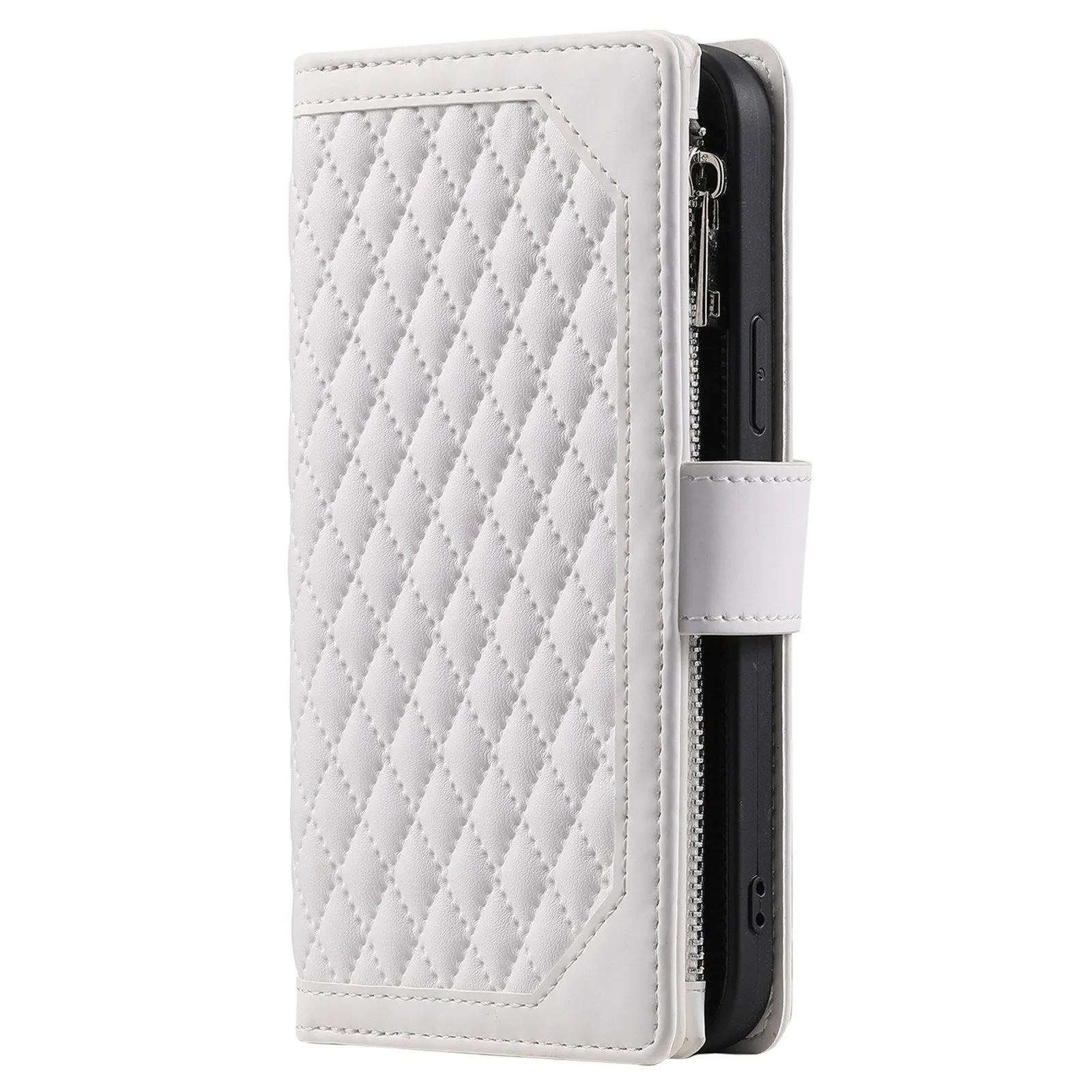 005 Style for Samsung Galaxy A13 4G / 5G / A04s 4G (164.7 x 76.7 x 9.1 mm) Zipper Pocket Design Rhombus Texture Phone Stand Cover PU Leather Cards Cash Holder Protective Case with Strap