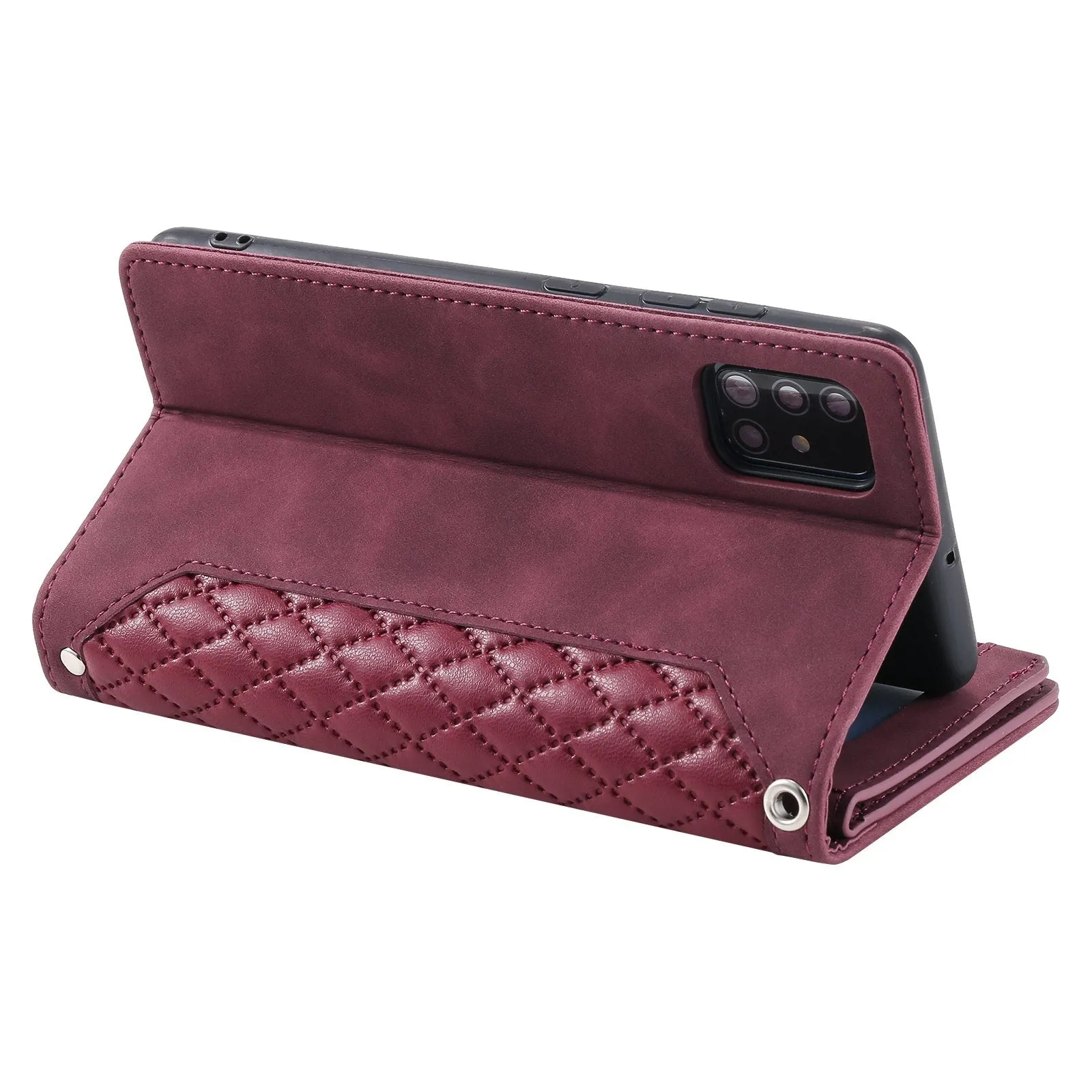 005 Style For Samsung Galaxy A71 4G SM-A715, PU Leather Anti-wear Rhombus Texture Phone Case Zipper Pocket Wallet Stand Protector with Strap