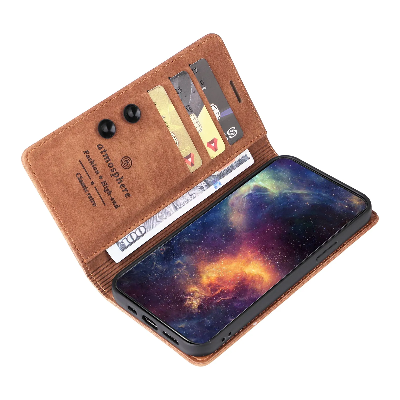 006 Series For iPhone 15 Pro Max Case PU Leather Foldable Stand Phone Cover