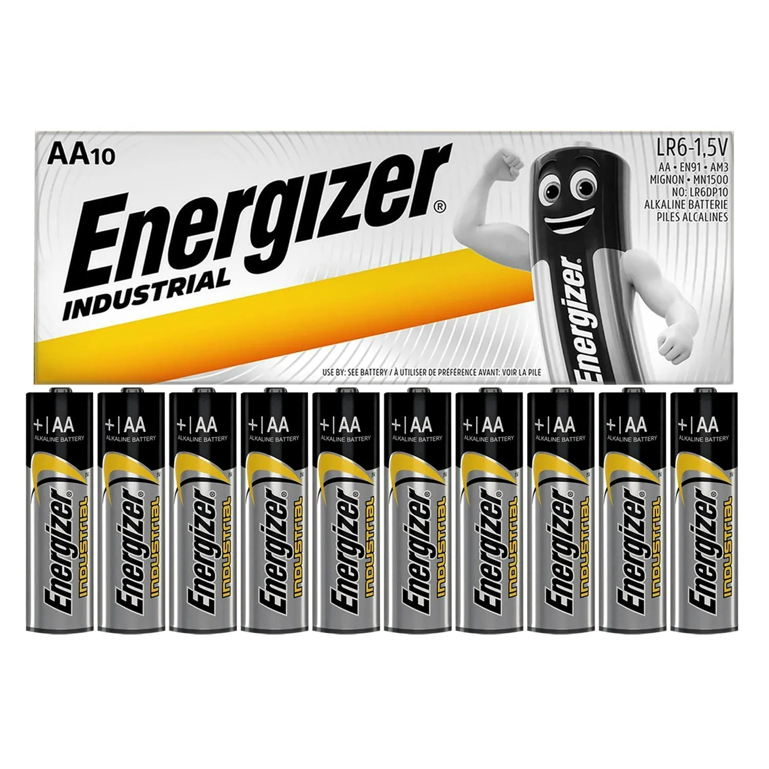 10x Energizer AA Industrial Battery MN1500 1.5V LR6 Batteries