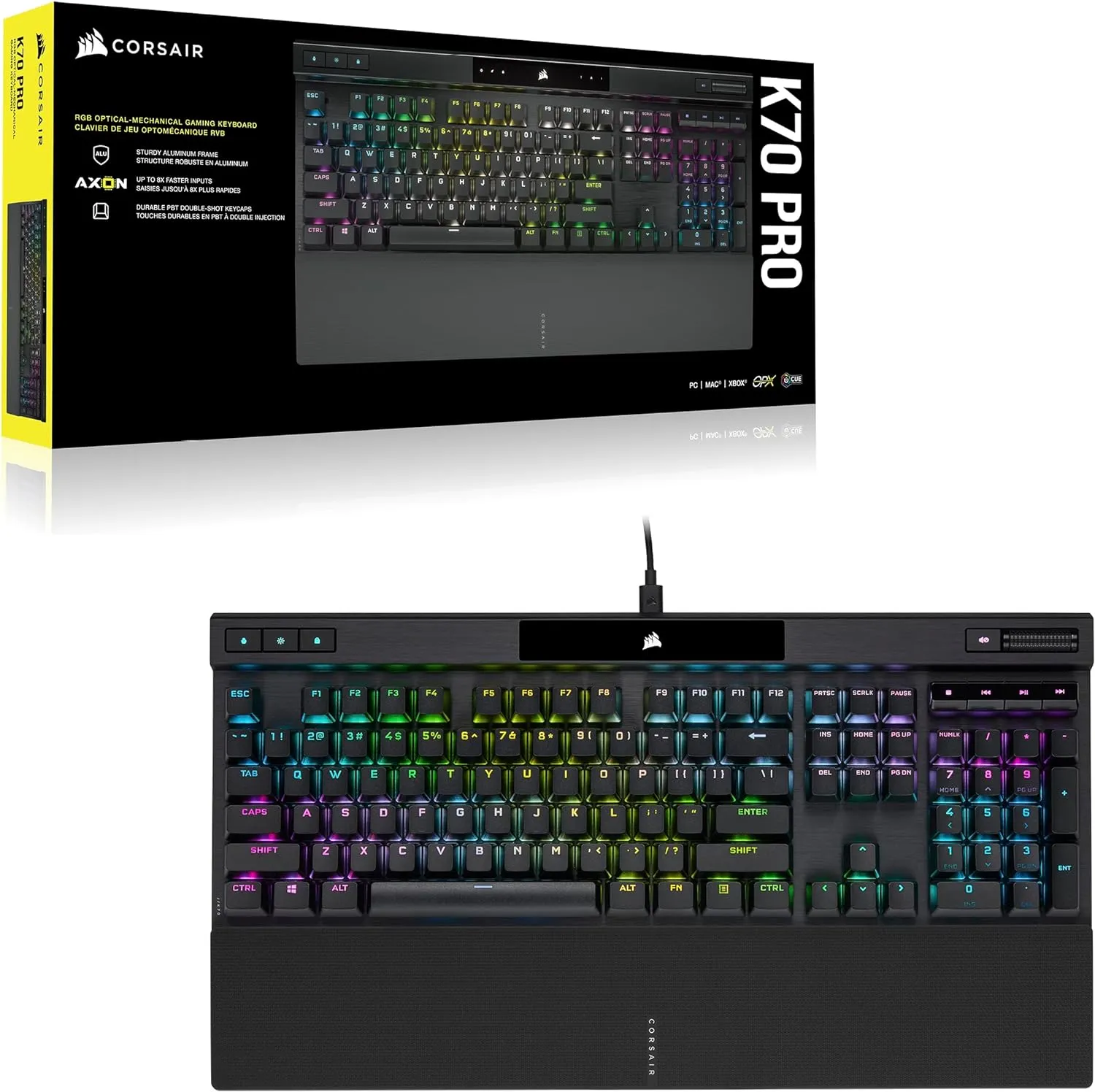 [12月聖誕優惠] Corsair K70 RGB PRO Optical-Mechanical Gaming Keyboard with PBT DOUBLE SHOT PRO Keycaps CH-910941A-NA