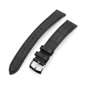 17mm Black CrocoCalf (Italian Croco Grain) Flat Watch Band