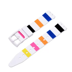 19mm Universal stripe printed silicone watch strap - White in five color line