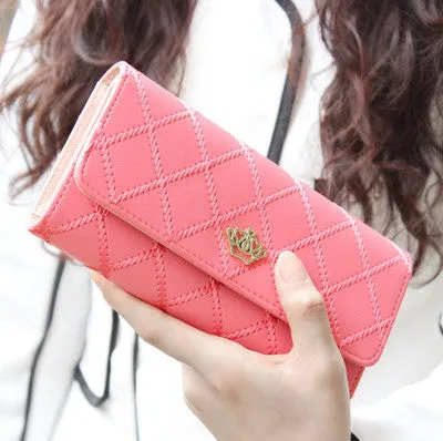 2016 New fashion women wallet brand Long design women wallets pu leather lattice high quality  female purse clutch bag 8 colors