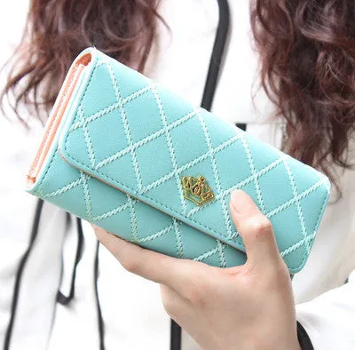 2016 New fashion women wallet brand Long design women wallets pu leather lattice high quality  female purse clutch bag 8 colors