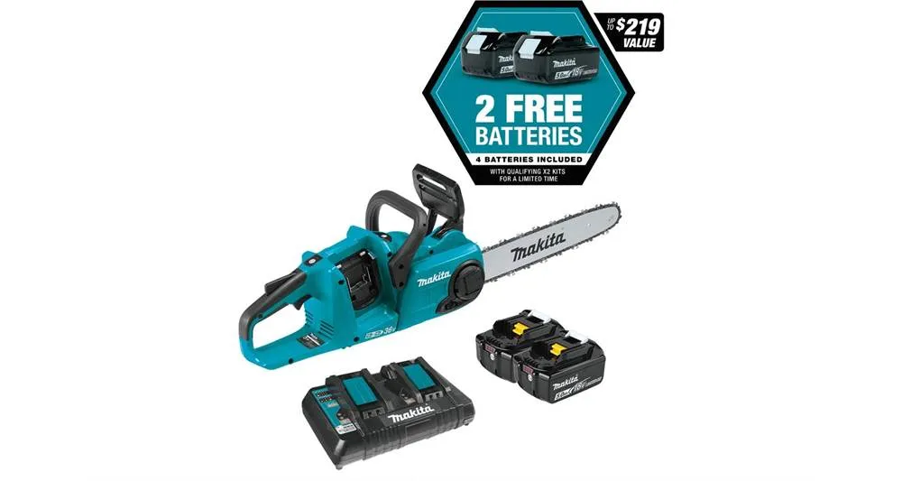 2020 Makita 18V X2 (36V) LXT® Brushless 14" Chain Saw Kit w/ 4 Batteries (XCU03PT1)