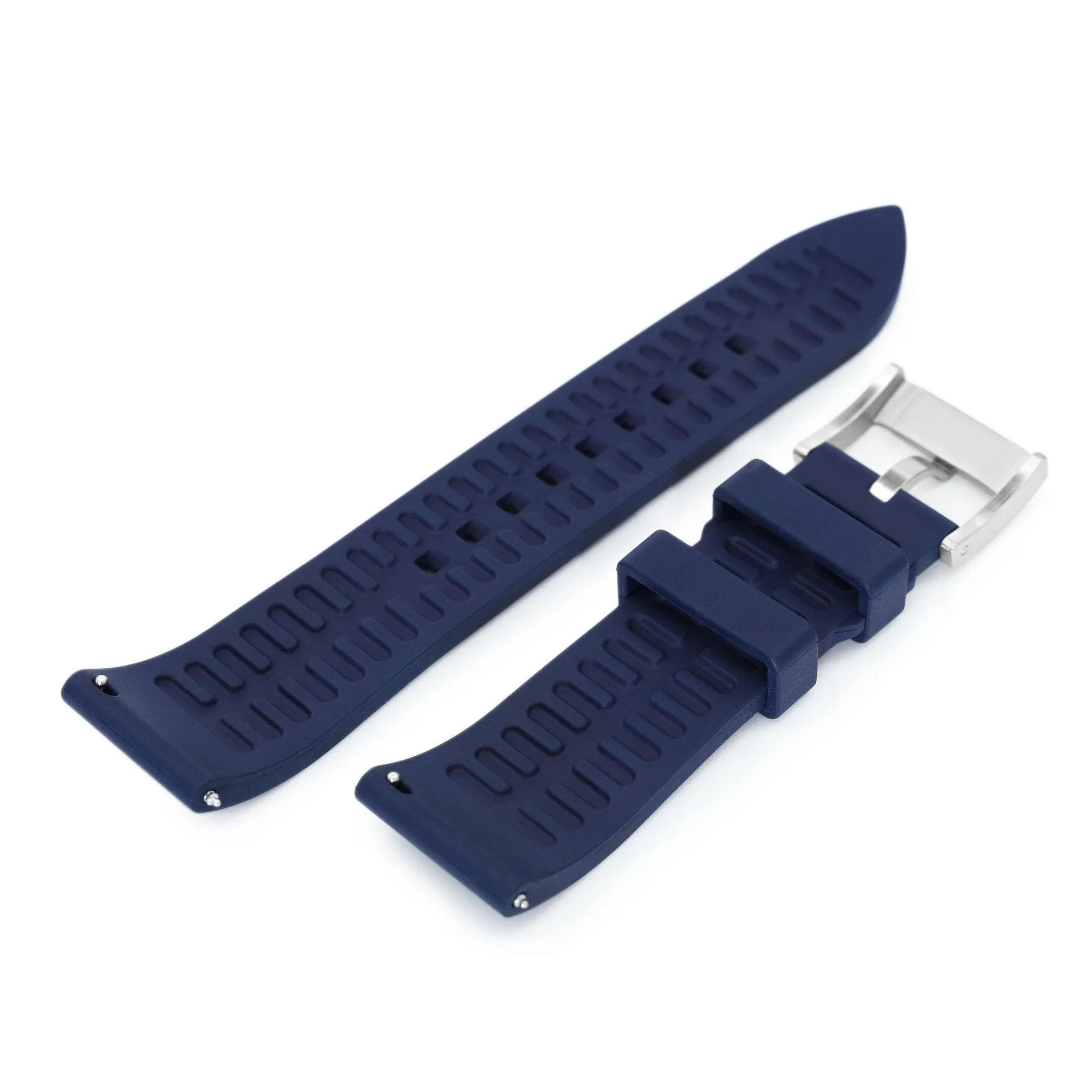 20mm or 22mm Straight End Navy Blue FKM Rubber Quick Release Watch Band, Brushed