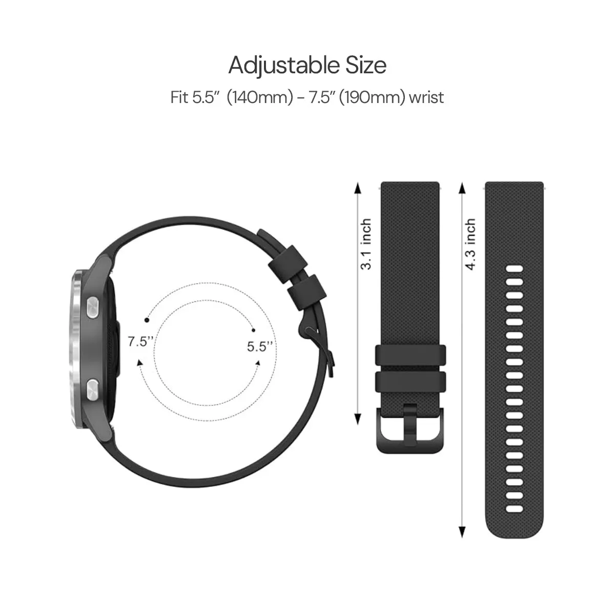 20mm Silicone Bands For Samsung Galaxy Watch 6/5/4 Band 40/ 44mm, Galaxy Watch 6 Classic Bands 43m/47mm | Grey