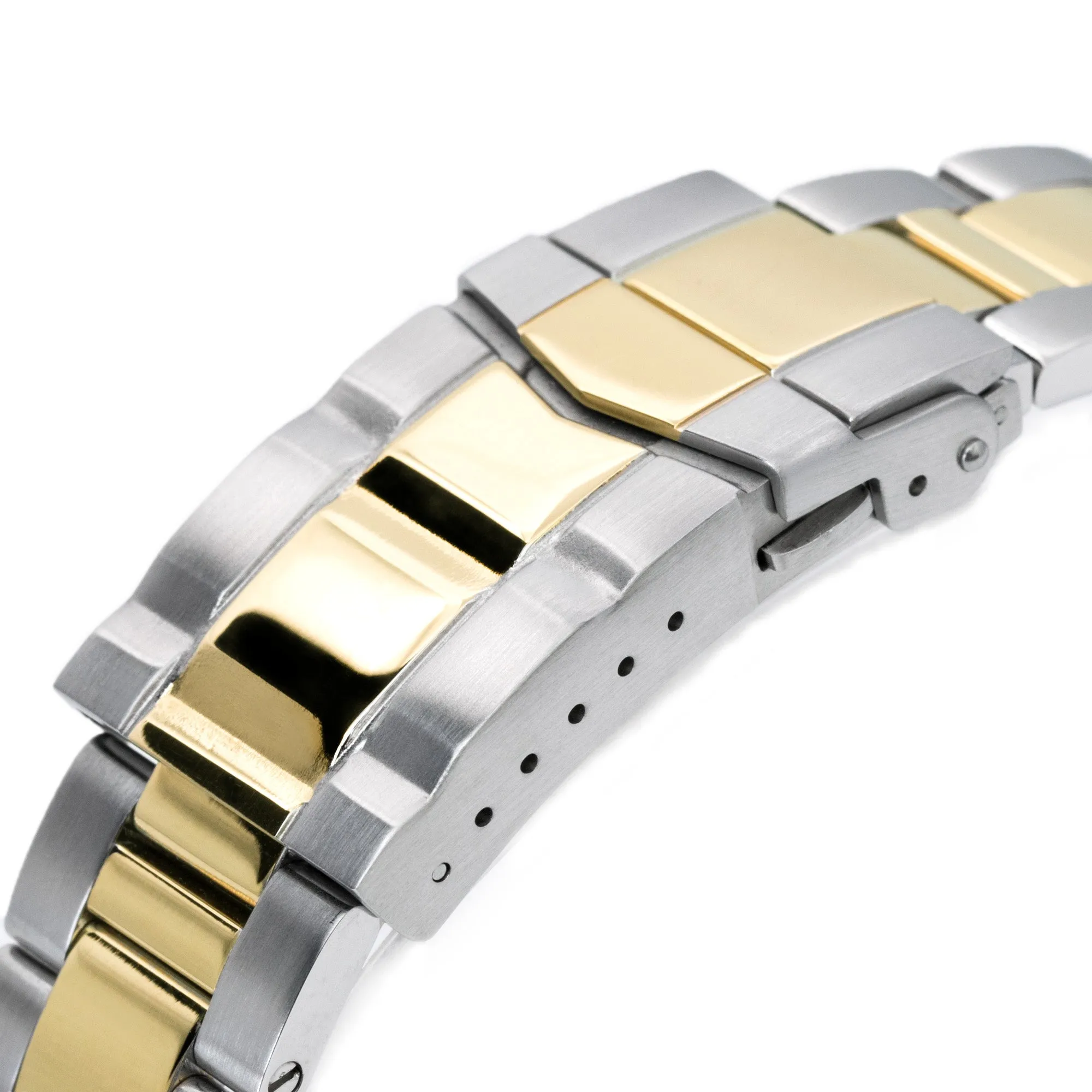 20mm Super-O Boyer Watch Band compatible with Seiko Alpinist SARB017, Two Tone IP Gold Solid SUB Clasp