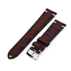 22mm Dark Brown Italian Handmade Alligator Vintage Watch Band, Beige Stitching, P Buckle