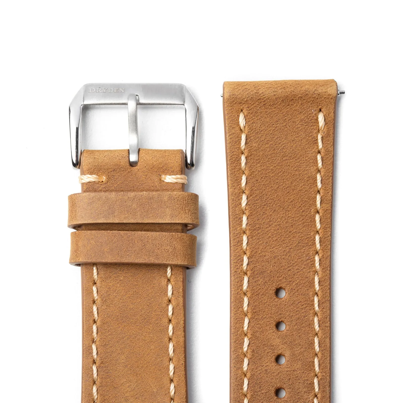 22mm Quick Release Full Stitch Leather Watch Strap - Tan Light Brown