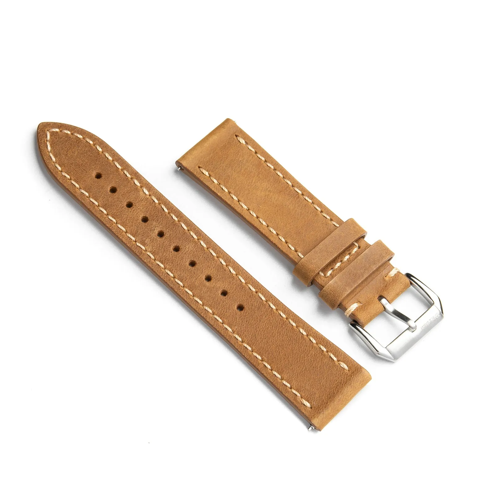 22mm Quick Release Full Stitch Leather Watch Strap - Tan Light Brown