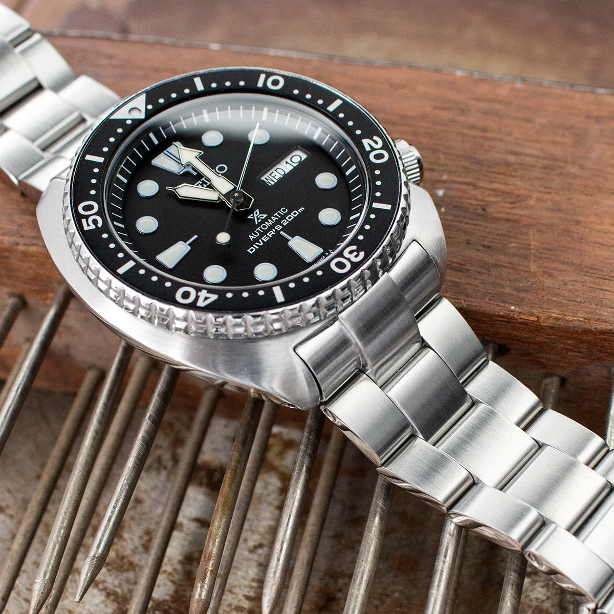 22mm Super-O Boyer Watch Band for Seiko New Turtles SRP777 SRP775 SRPA21 (PADI), Stainless Steel - Brushed, Diver Clasp