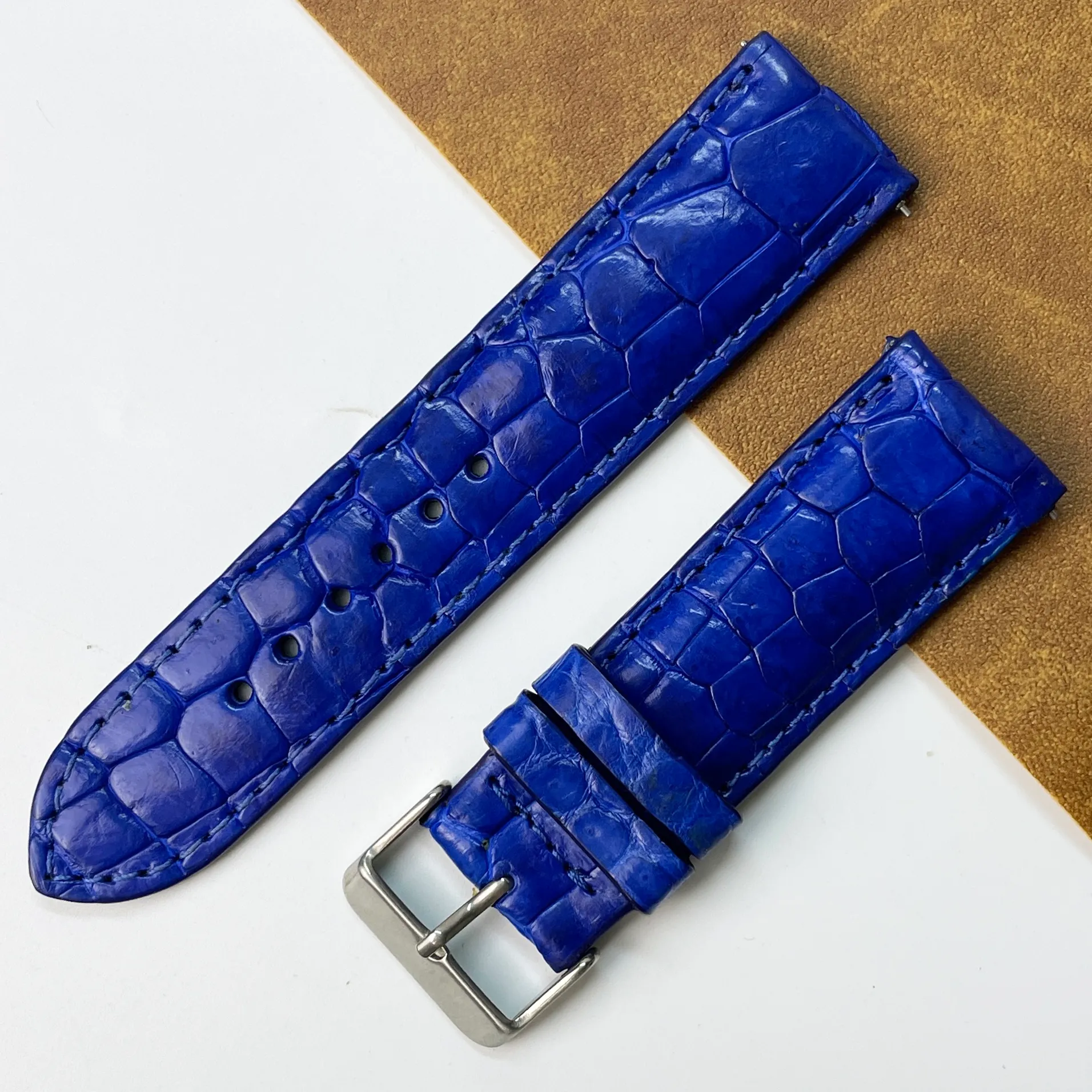 24mm Blue Unique Pattern Alligator Leather Watch Band For Men DH-50R