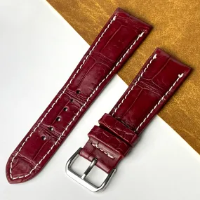 24mm Burgundy Unique Pattern Alligator Leather Watch Strap For Men DH-224-P