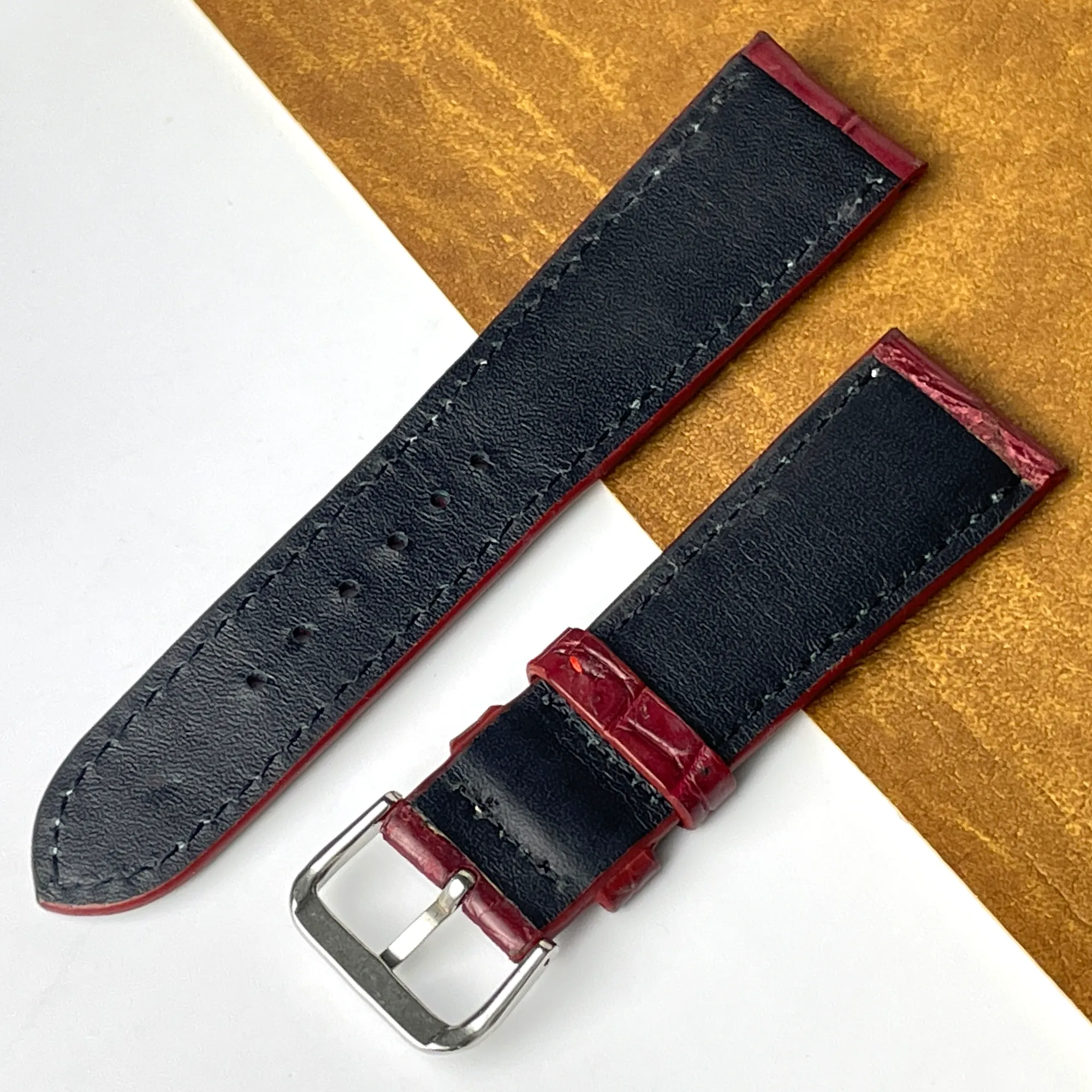 24mm Burgundy Unique Pattern Alligator Leather Watch Strap For Men DH-224-P