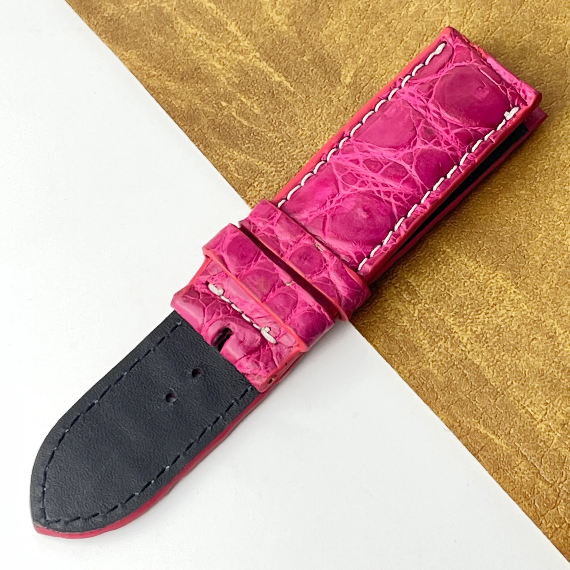 24mm Pink Unique Texture Alligator Watch Band For Men DH-226V