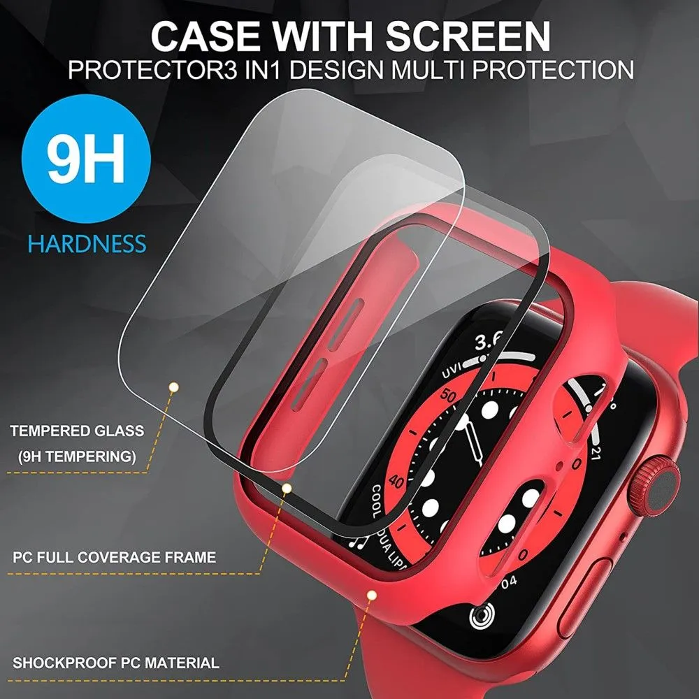 2Pcs Apple Watch (41mm) cover with tempered glass - Red