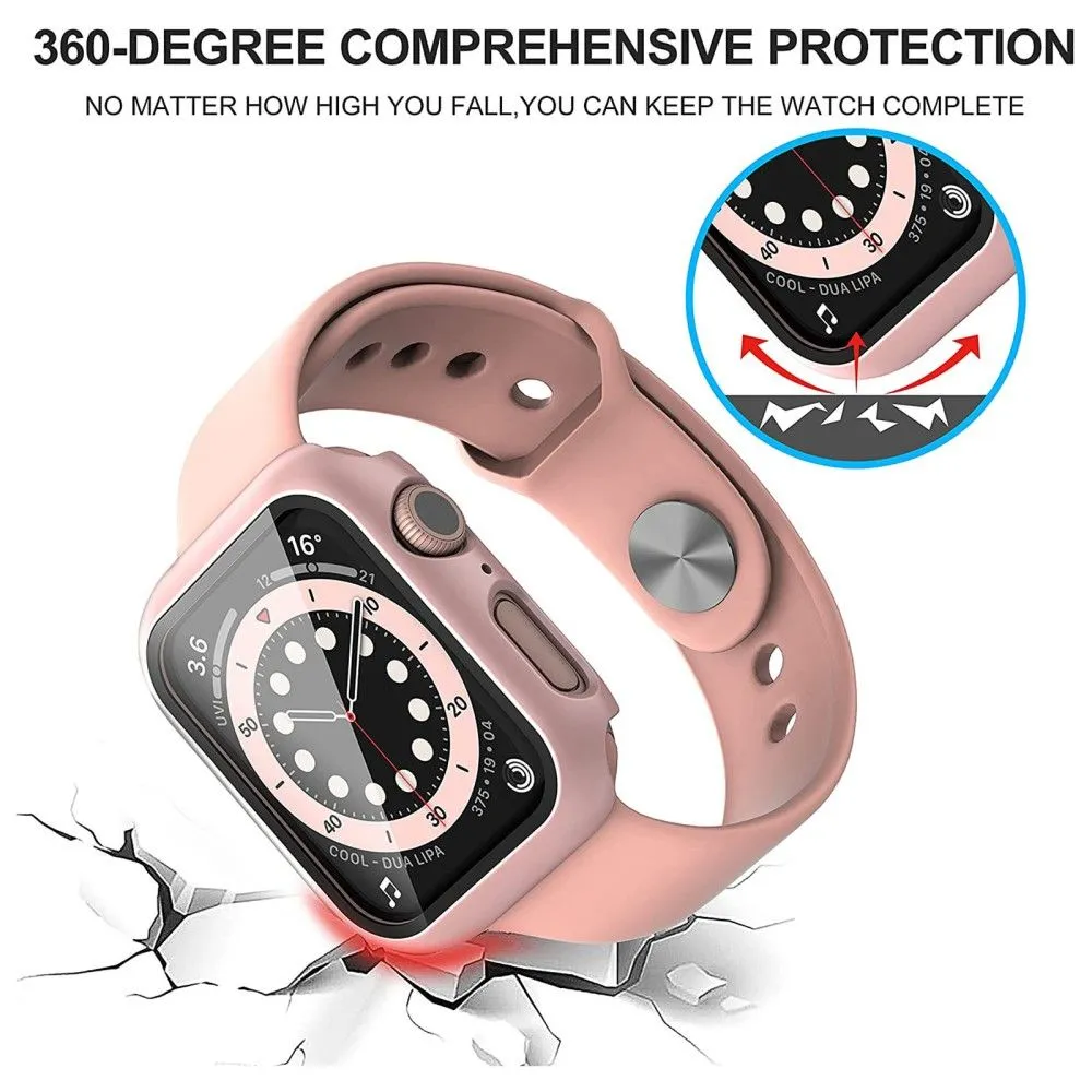 2Pcs Apple Watch (45mm) cover with tempered glass - Rose Gold