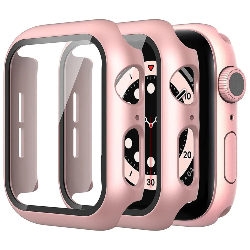 2Pcs Apple Watch (45mm) cover with tempered glass - Rose Gold