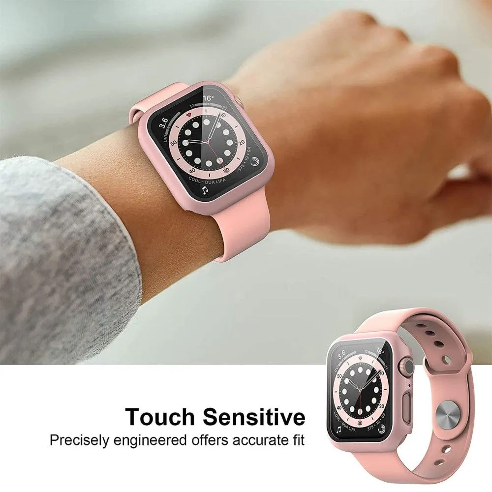 2Pcs Apple Watch (45mm) cover with tempered glass - Rose Gold