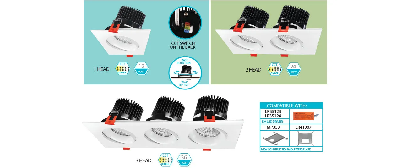 3.5" Multi-Head Recessed Light - 1,2 & 3 Heads