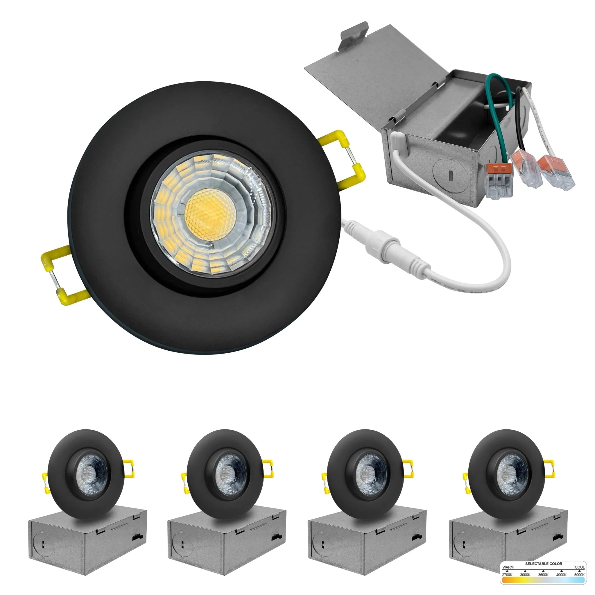 3" Inch Black Gimbal Recessed Light for Sloped Ceiling Canless LED Lighting - Wet Rated - 5CCT 2700K-5000K - 600LM