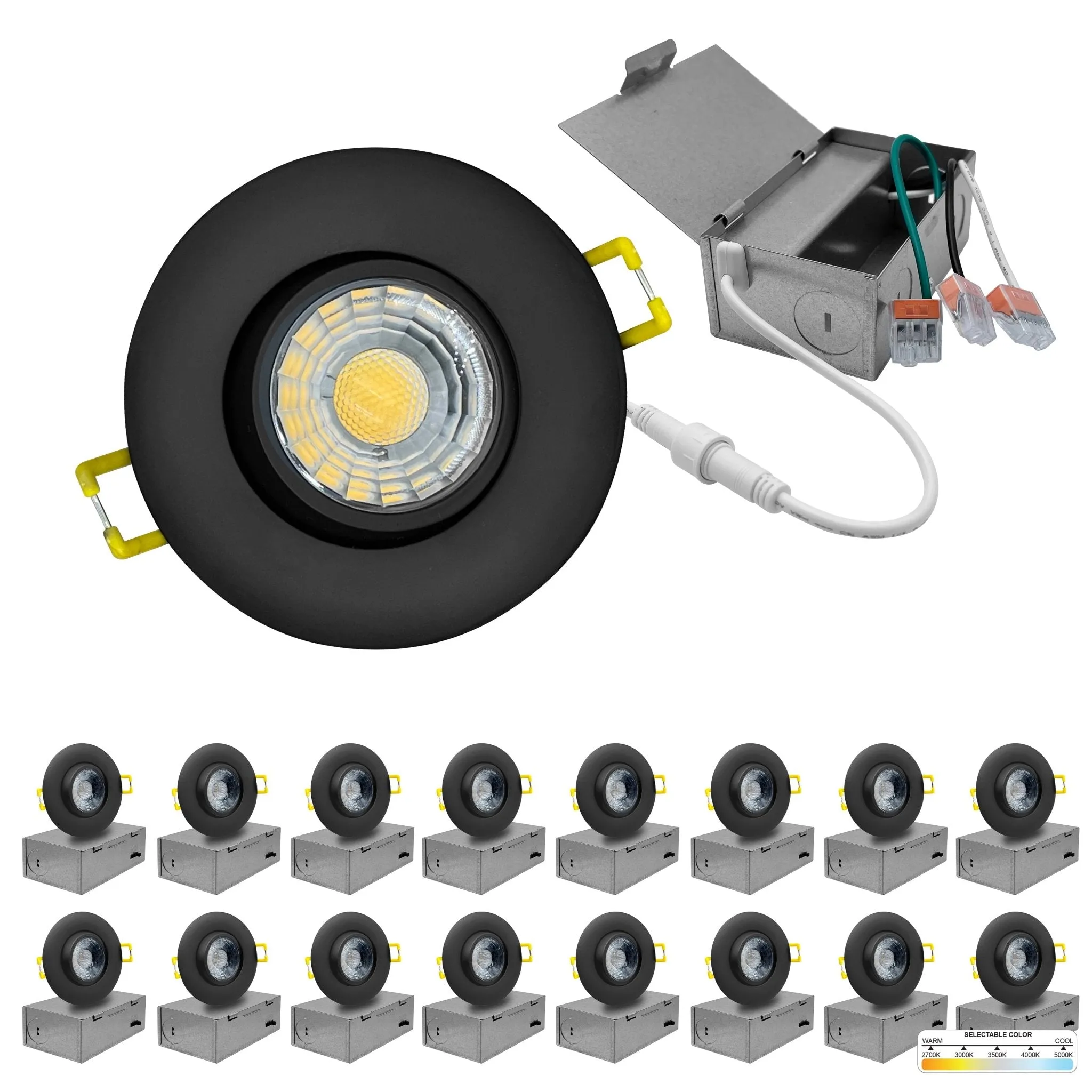 3" Inch Black Gimbal Recessed Light for Sloped Ceiling Canless LED Lighting - Wet Rated - 5CCT 2700K-5000K - 600LM