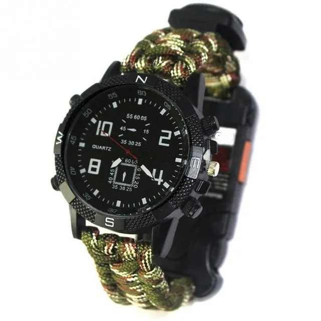 6 in 1 Outdoor Watch, USB Cable, Emergency Signal, Parachute Cord Band