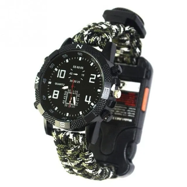 6 in 1 Outdoor Watch, USB Cable, Emergency Signal, Parachute Cord Band