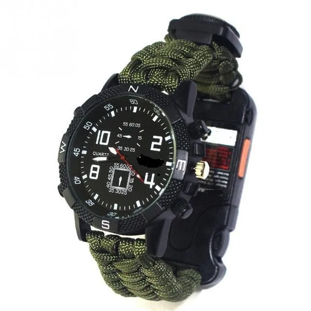 6 in 1 Outdoor Watch, USB Cable, Emergency Signal, Parachute Cord Band