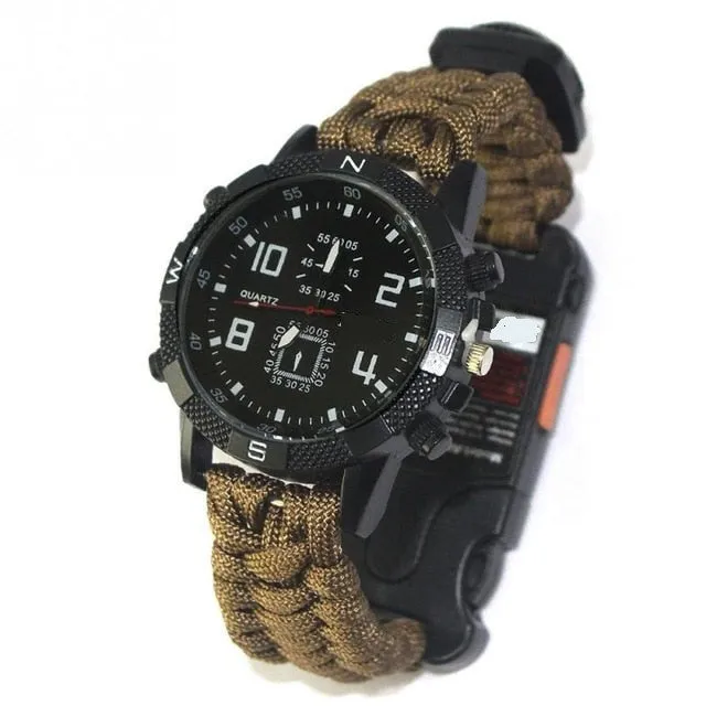 6 in 1 Outdoor Watch, USB Cable, Emergency Signal, Parachute Cord Band