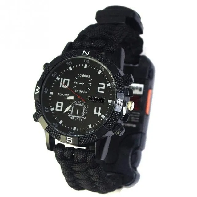 6 in 1 Outdoor Watch, USB Cable, Emergency Signal, Parachute Cord Band