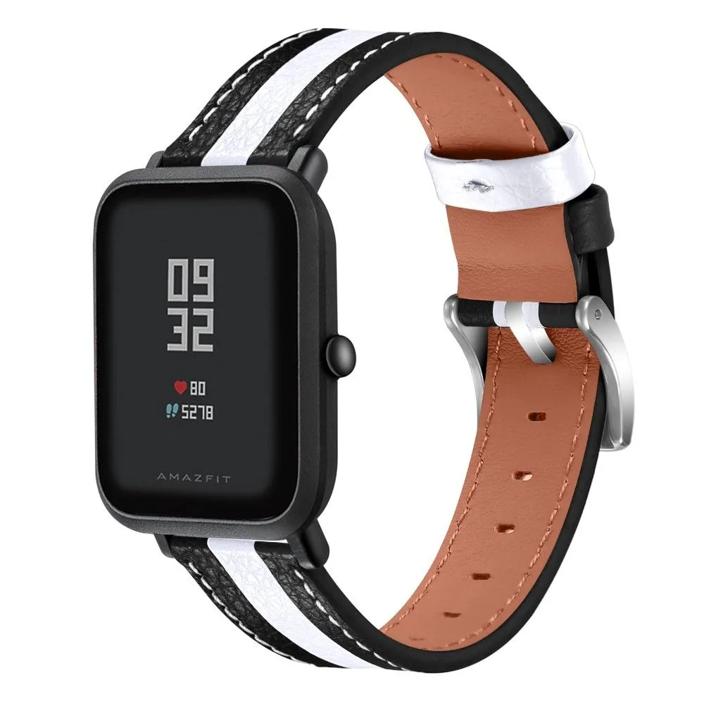 Amazfit GTS color splicing cowhide leather watch strap - Black / White