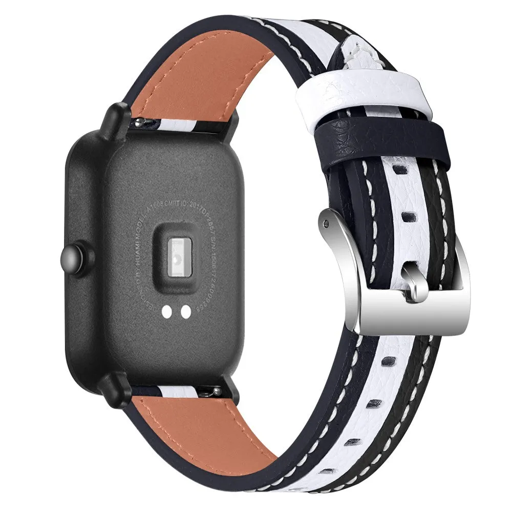 Amazfit GTS color splicing cowhide leather watch strap - Black / White