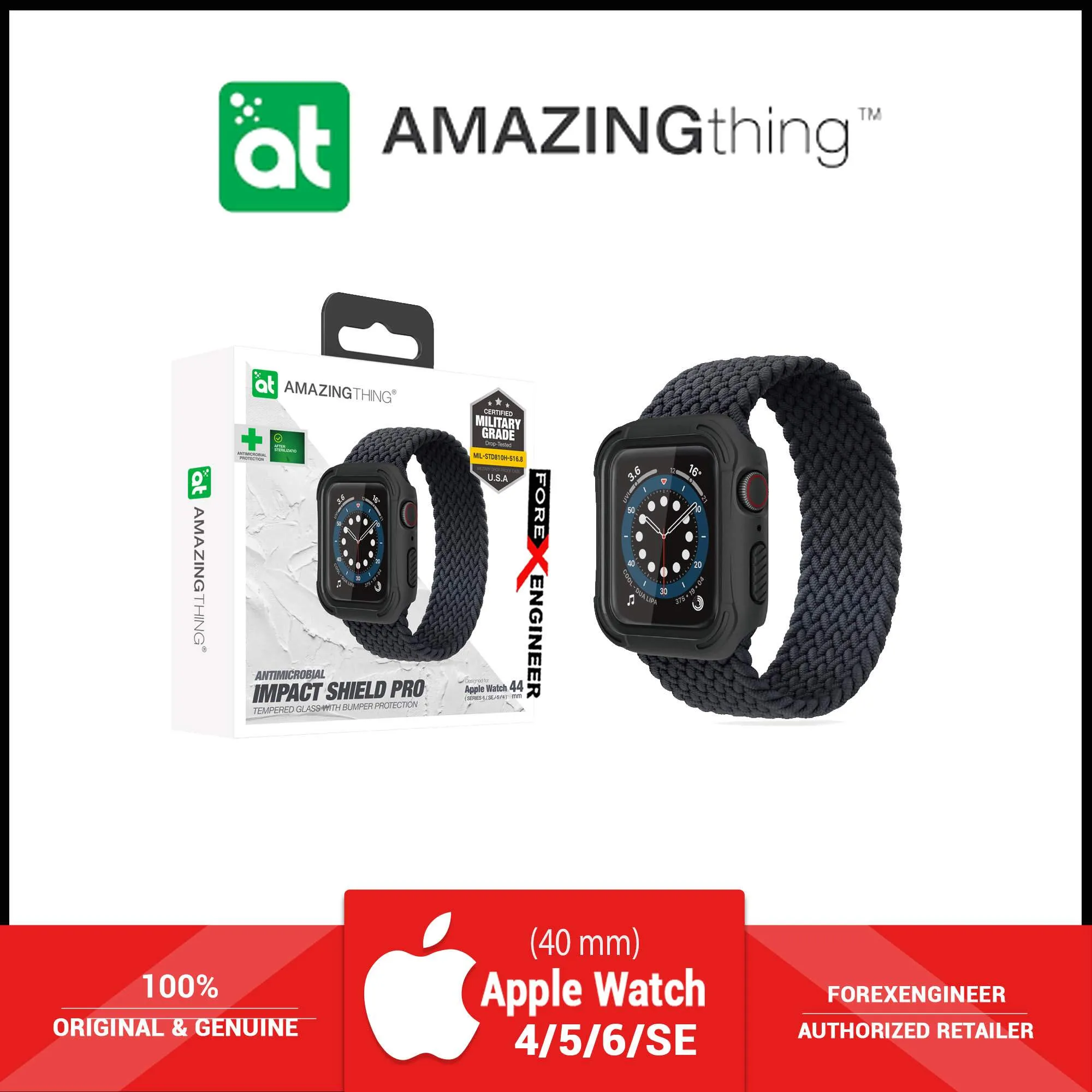 AmazingThing Impact Shield Pro for Apple Watch for Series SE - 6 - 5 - 4 ( 40mm) - Anti Bacterial proctective case with screen protector - Matte Black (Barcode: 4892878064118 )