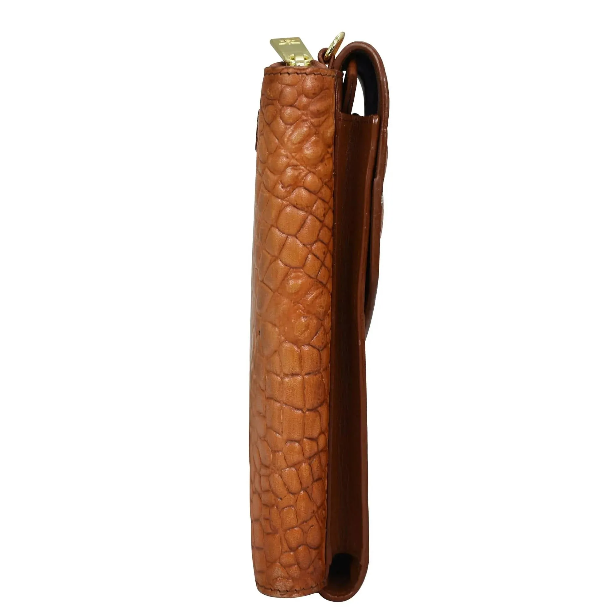 Anuschka Crossbody Cell Phone Case Croc Embossed Caramel