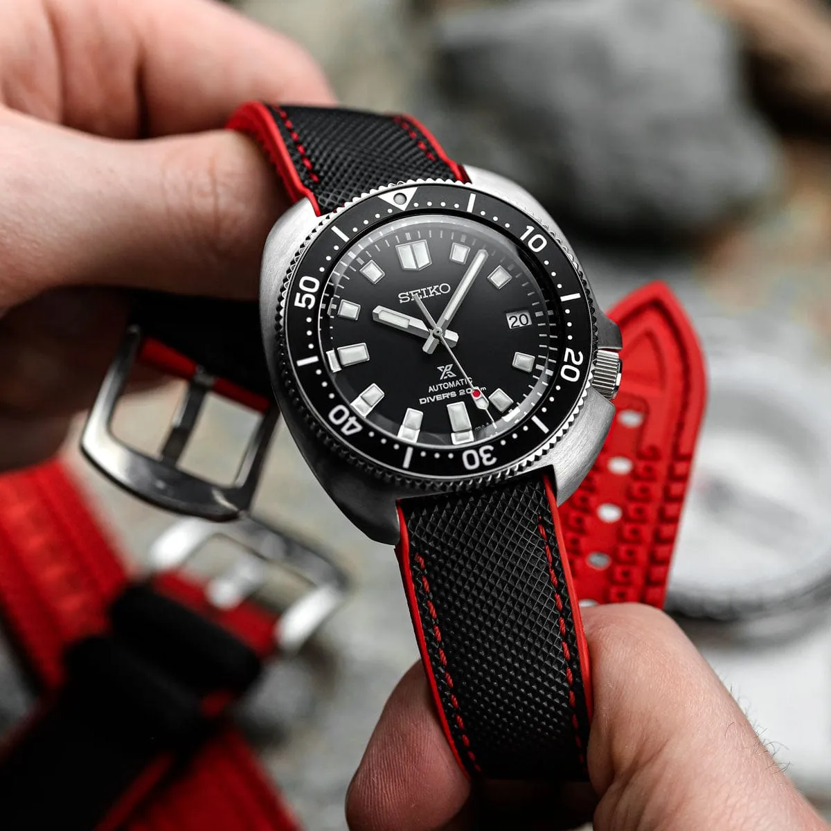 Anvil Fusion FKM Rubber Watch Strap - Black / Red