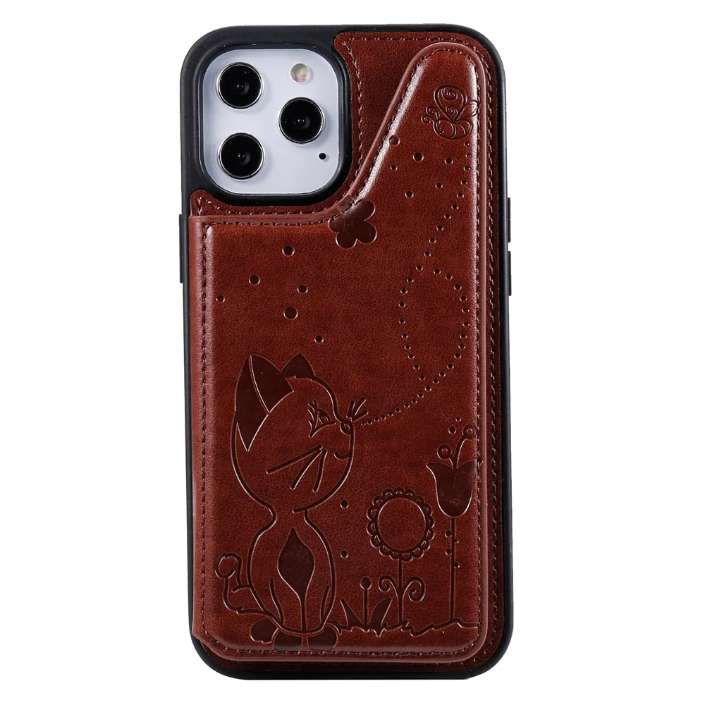 Anymob iPhone Case Brown Flip Leather Holder Stand Book Cover