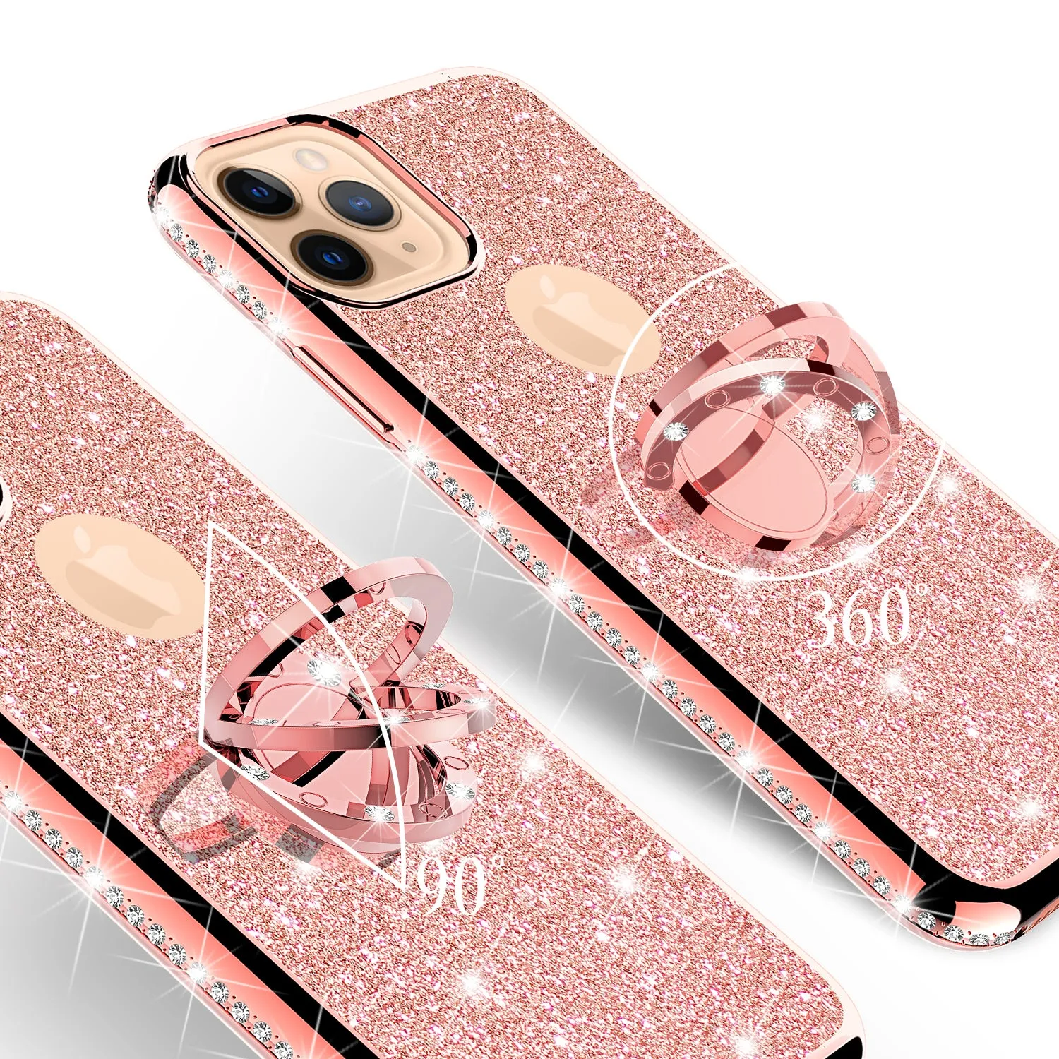 Apple iPhone 11 Pro Case, Glitter Cute Phone Case Girls with Kickstand,Bling Diamond Rhinestone Bumper Ring Stand Sparkly Luxury Clear Thin Soft Protective Apple iPhone 11 Pro Case for Girl Women - Rose Gold