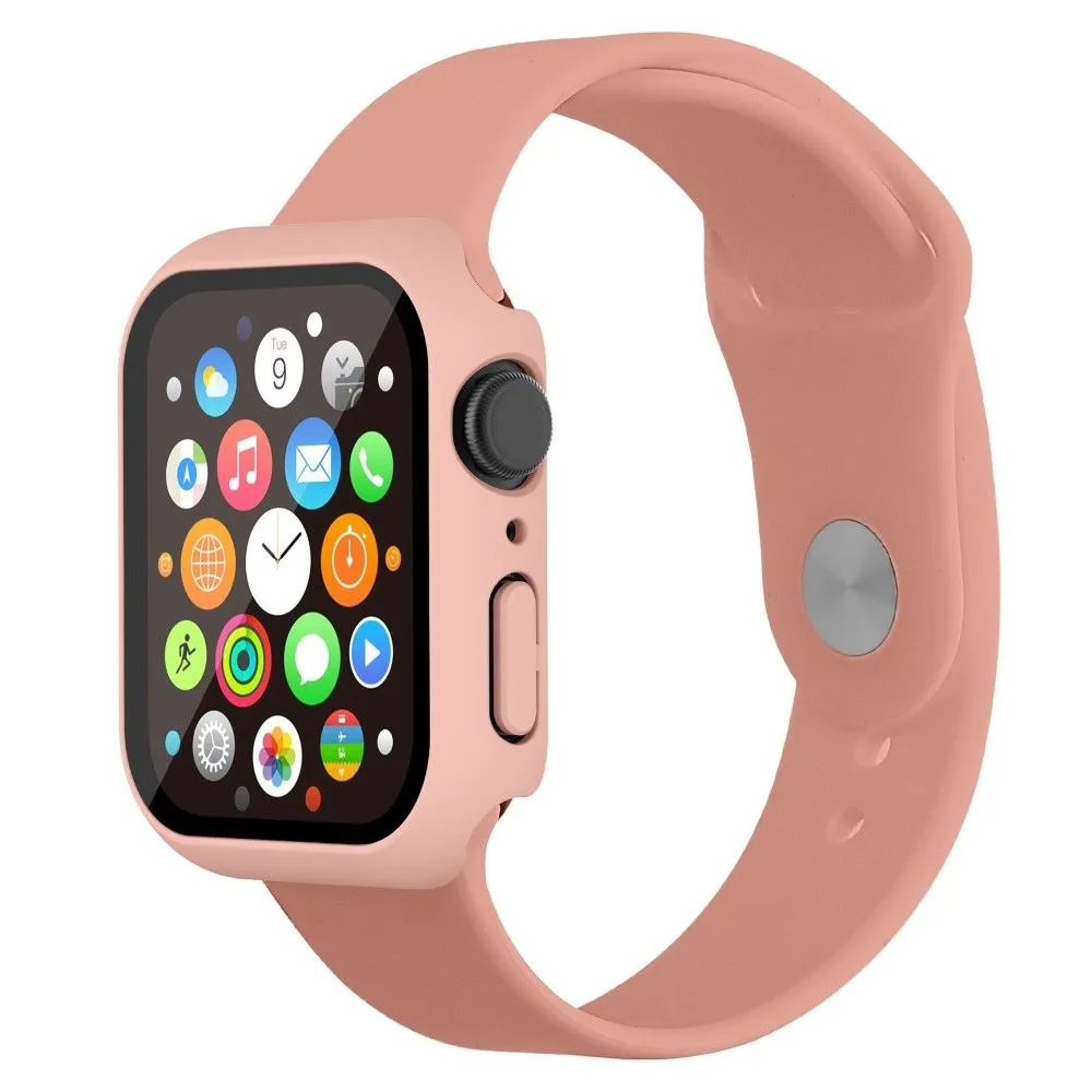 Apple Watch (41mm) rubberized hard cover with tempered glass screen protector - Pink