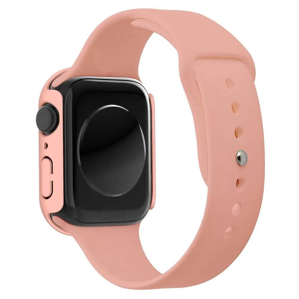 Apple Watch (41mm) rubberized hard cover with tempered glass screen protector - Pink