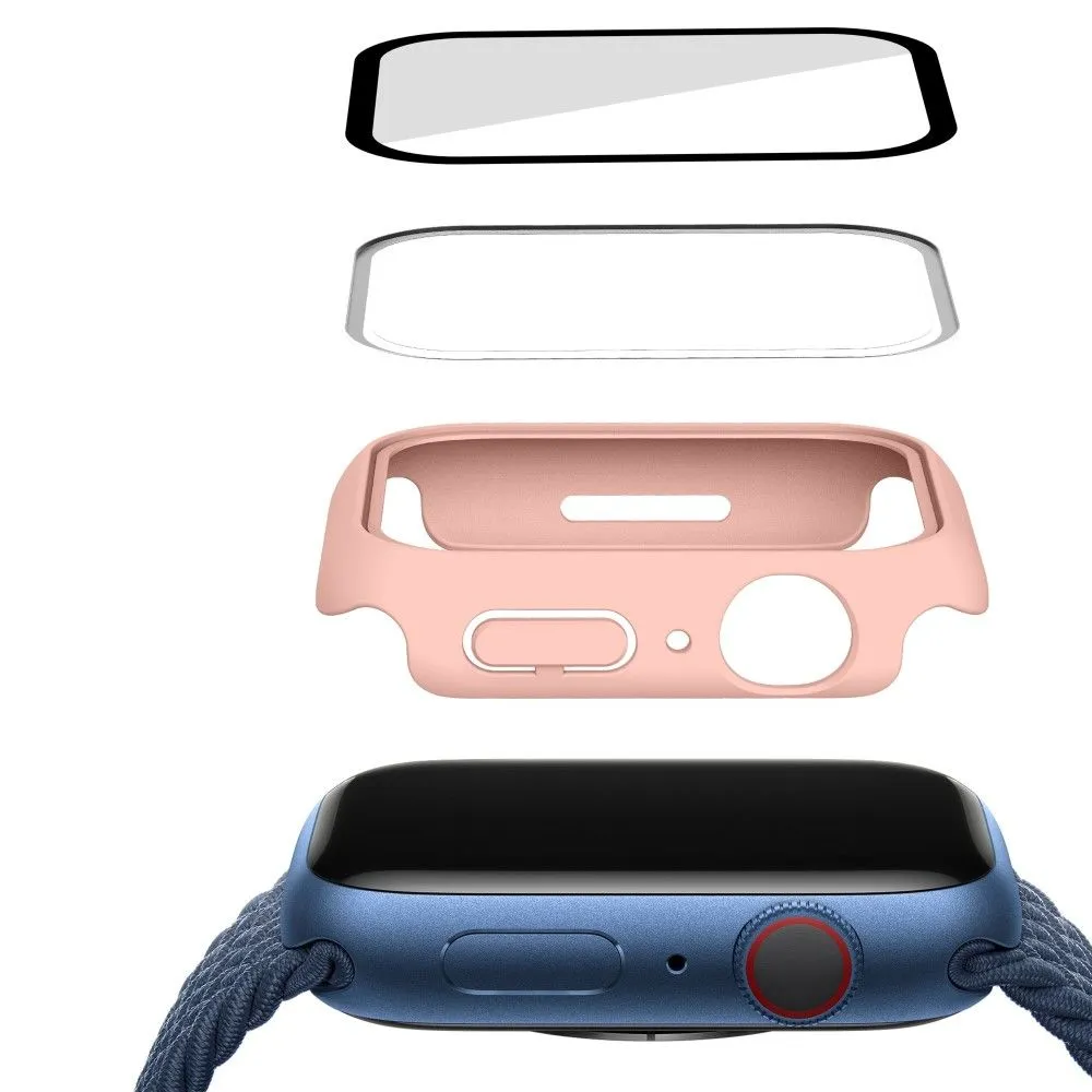 Apple Watch (41mm) rubberized hard cover with tempered glass screen protector - Pink