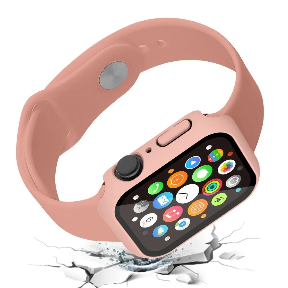 Apple Watch (41mm) rubberized hard cover with tempered glass screen protector - Pink