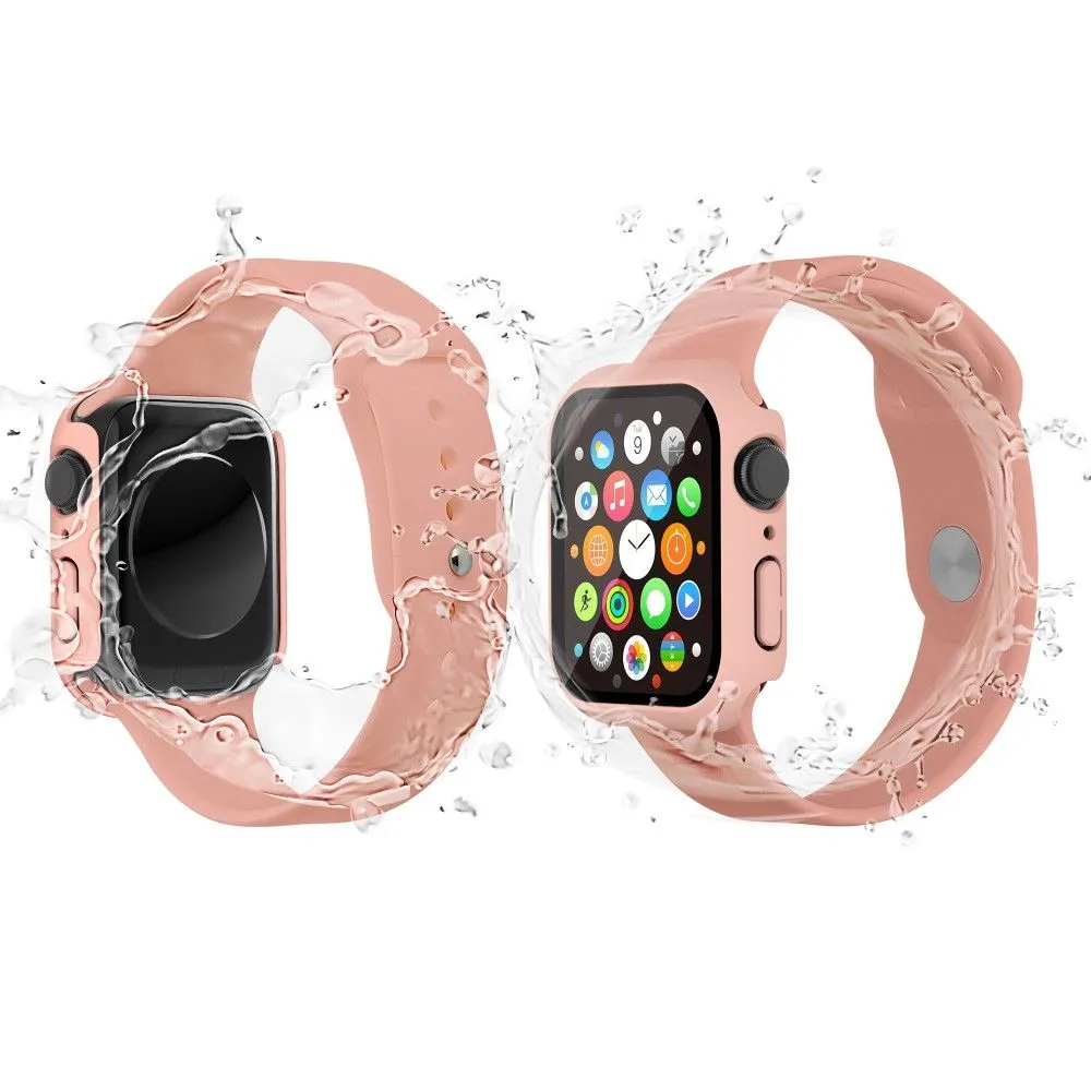 Apple Watch (41mm) rubberized hard cover with tempered glass screen protector - Pink