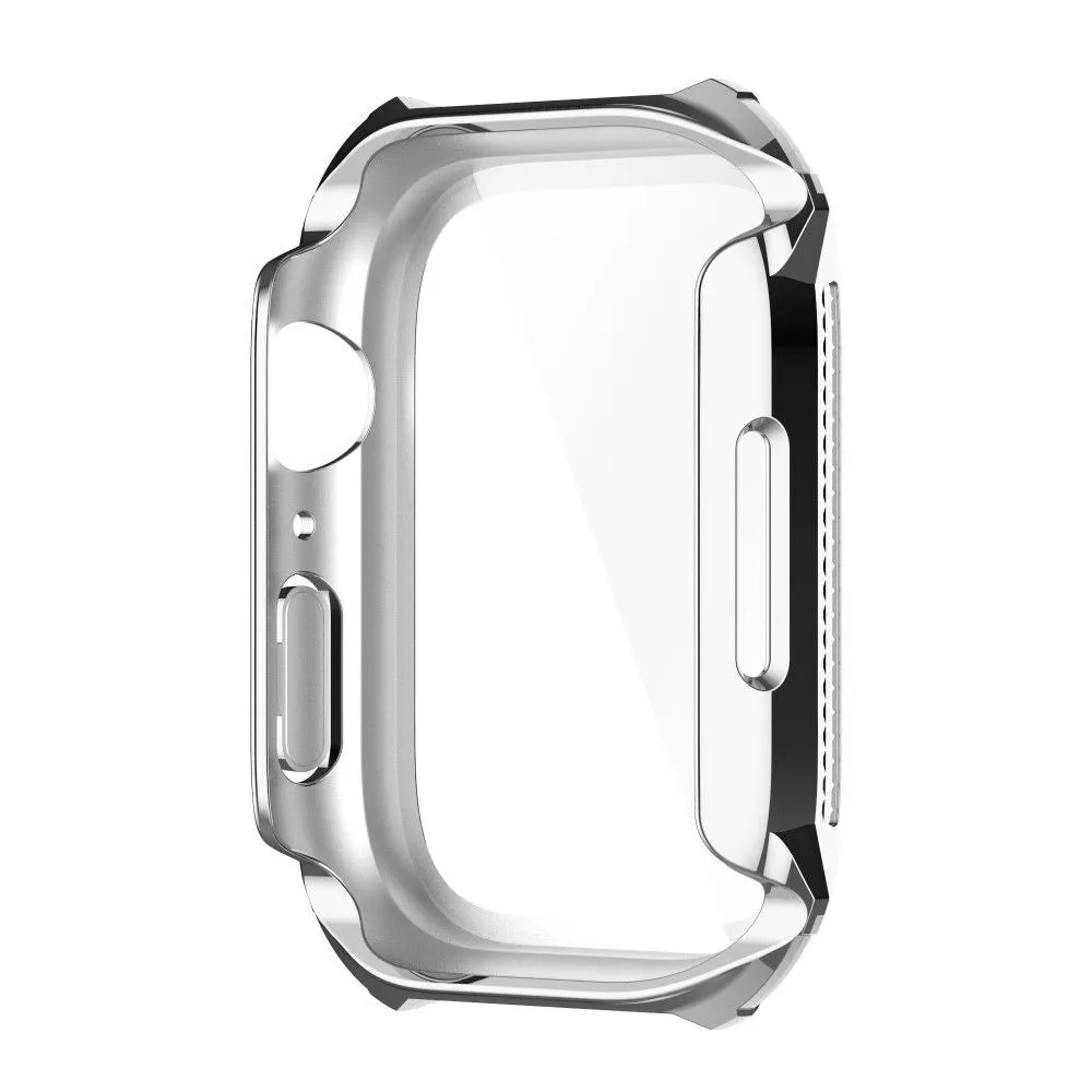 Apple Watch (45mm) rhinestone adorned cover with tempered glass screen protector - Silver