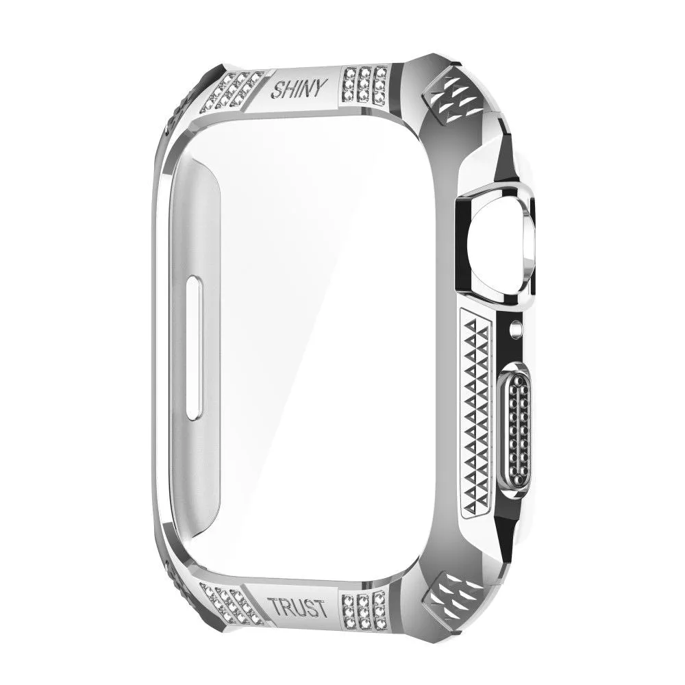 Apple Watch (45mm) rhinestone adorned cover with tempered glass screen protector - Silver